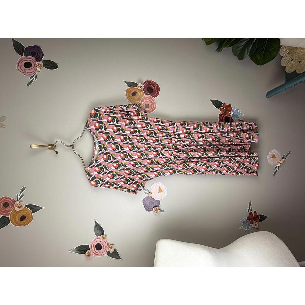 BODEN Pink Flutter Sleeve Abstract Floral Bloom  Print Jersey Dress - Size - 6P